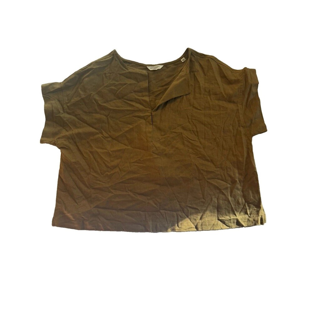 Max Studio  Linen Blend Top Short Sleeve Size Size S